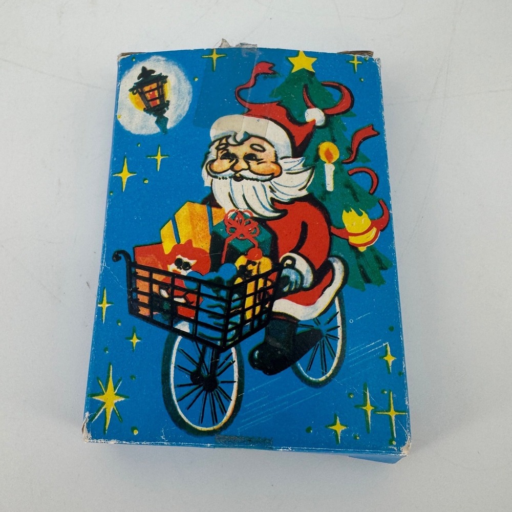Vintage Kids Christmas 20 Piece Puzzle Blue Santa on Bicycle